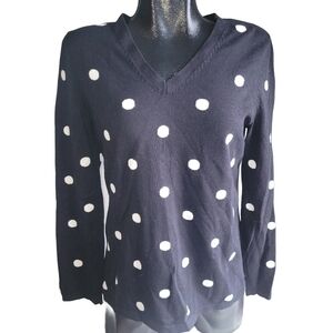 Tommy Hilfiger Black And White Polka Dot V Neck Sweater Size M
